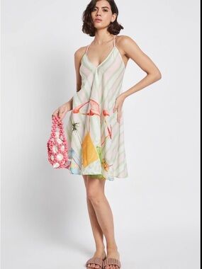 NWT Be Sunset Joli Trip Dress S/M Tropical Graphic Mini Cotton Vacation Beach